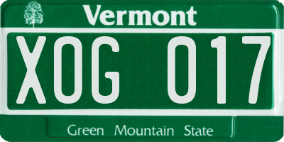 VT license plate XOG017