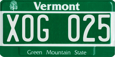 VT license plate XOG025