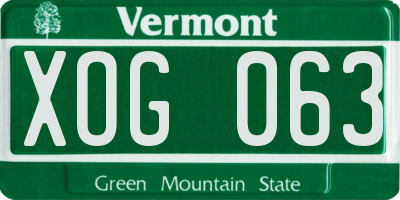 VT license plate XOG063