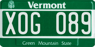 VT license plate XOG089
