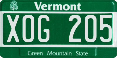 VT license plate XOG205