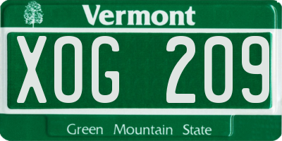 VT license plate XOG209