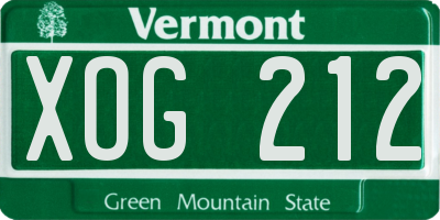 VT license plate XOG212