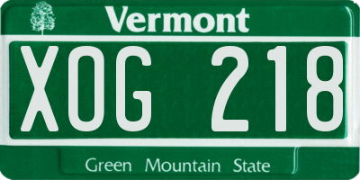 VT license plate XOG218