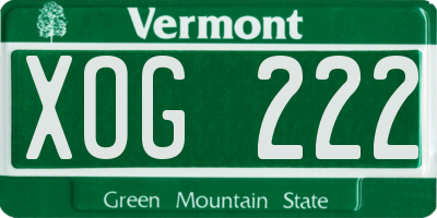 VT license plate XOG222