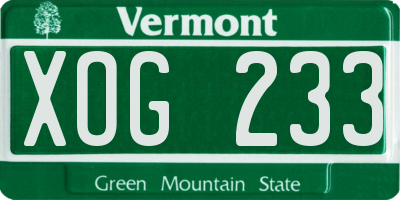 VT license plate XOG233