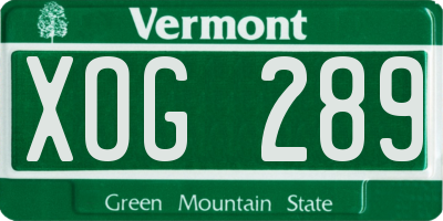 VT license plate XOG289