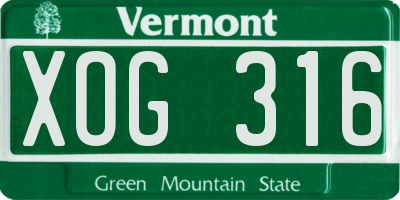 VT license plate XOG316