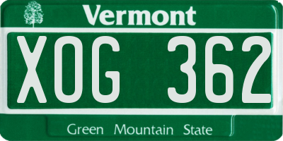 VT license plate XOG362