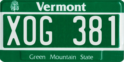 VT license plate XOG381