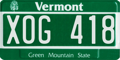 VT license plate XOG418