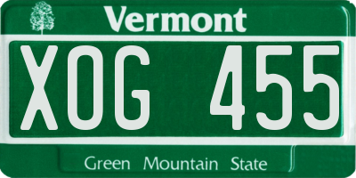 VT license plate XOG455
