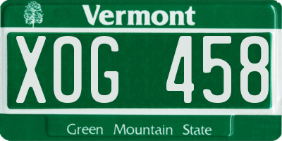 VT license plate XOG458