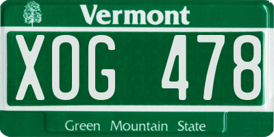 VT license plate XOG478