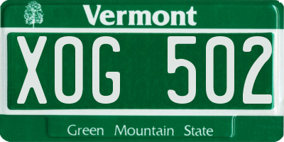 VT license plate XOG502