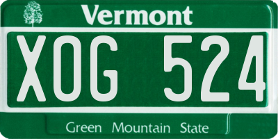 VT license plate XOG524