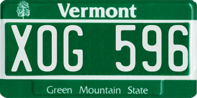 VT license plate XOG596