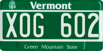 VT license plate XOG602