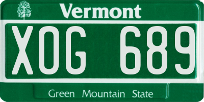 VT license plate XOG689