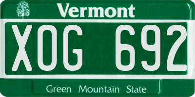 VT license plate XOG692