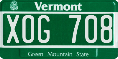VT license plate XOG708