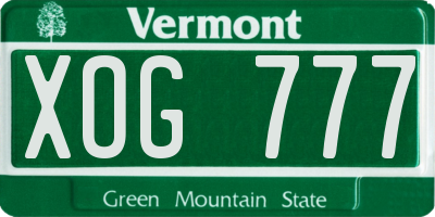 VT license plate XOG777