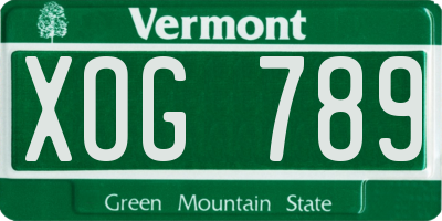 VT license plate XOG789