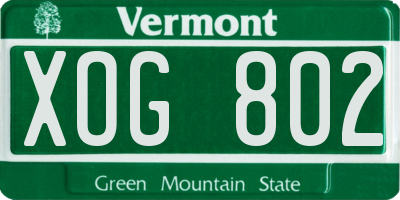 VT license plate XOG802