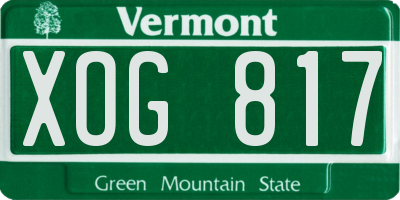 VT license plate XOG817