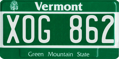 VT license plate XOG862