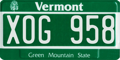 VT license plate XOG958