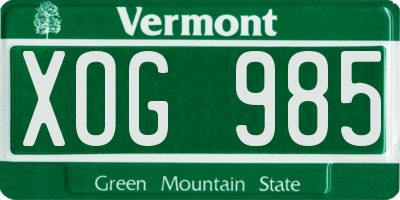 VT license plate XOG985