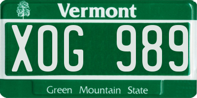 VT license plate XOG989