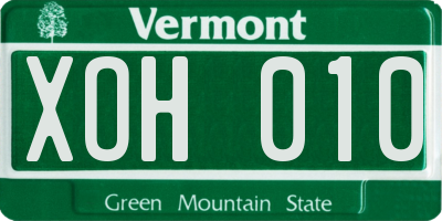 VT license plate XOH010