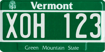 VT license plate XOH123