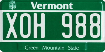 VT license plate XOH988