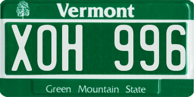 VT license plate XOH996