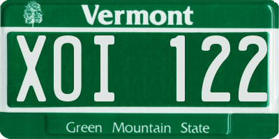 VT license plate XOI122