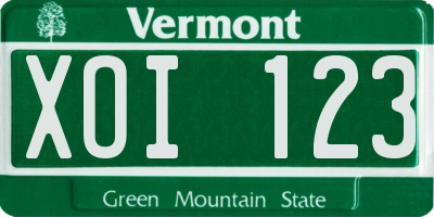VT license plate XOI123