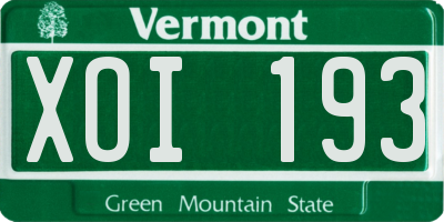 VT license plate XOI193
