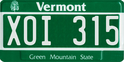 VT license plate XOI315