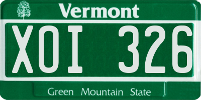 VT license plate XOI326