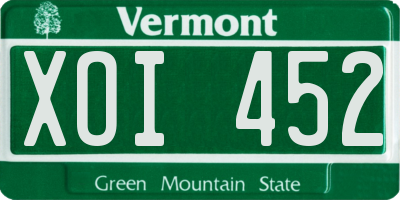 VT license plate XOI452
