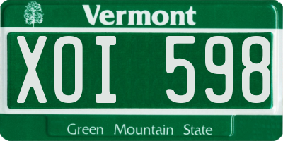 VT license plate XOI598