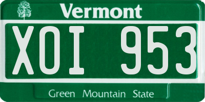 VT license plate XOI953