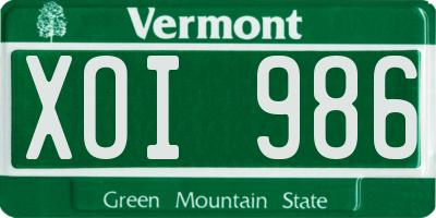 VT license plate XOI986