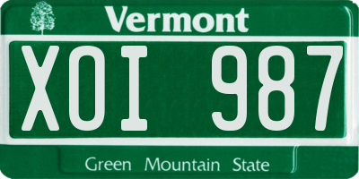 VT license plate XOI987