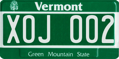 VT license plate XOJ002
