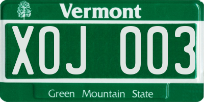VT license plate XOJ003