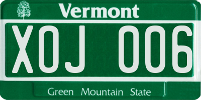 VT license plate XOJ006